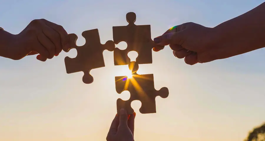 piezas de un puzzle sostenidas por manos